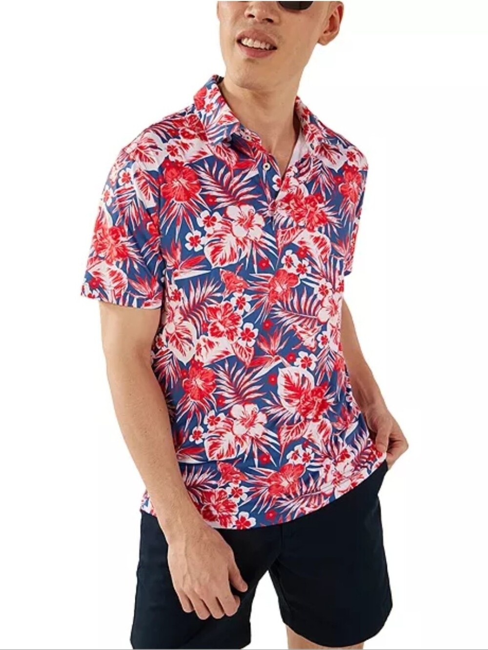 Chubbies Men's Slim Fit Red White Flowers & Palm Short Sleeve Performance 2.0